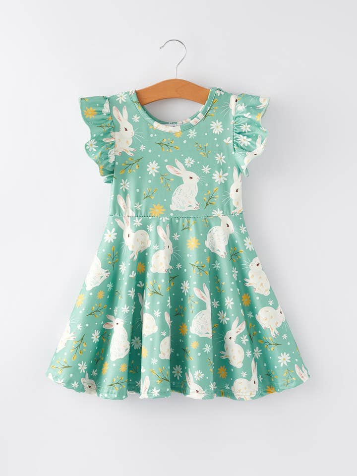 Robe Fille Manches Volantes Vert Lapin de Pâques pour la vente par Rylee Faith Designs