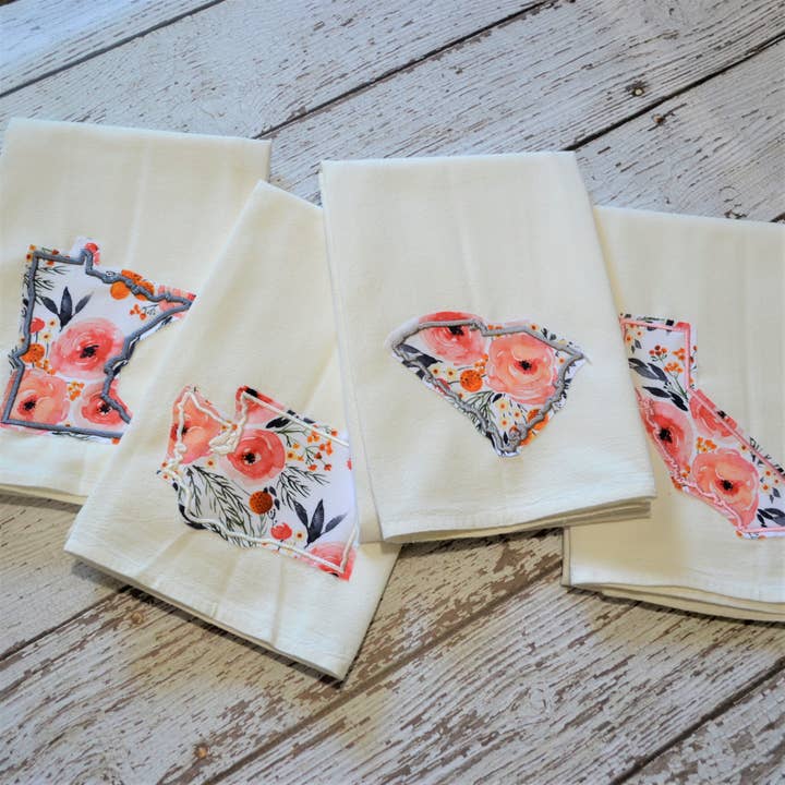 LIMITED Winter Rose State Towel Embroidered-Raggy edge for wholesale by SewMuchMoreStore