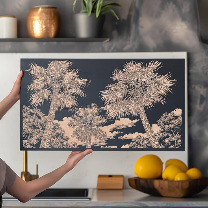 Palm Tree Canopies Engraved Illustration for wholesale by Benoit's Design Co.