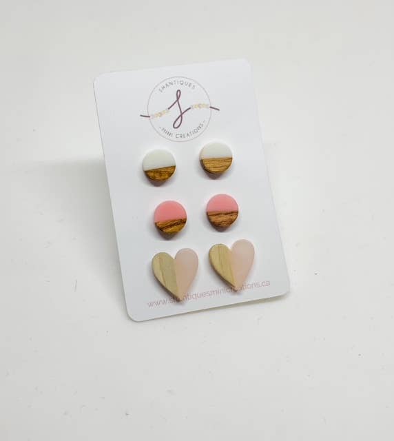 Shantiques Mini Creations - Wholesale Jewelry Set - Trio Earrings - wood grain1
