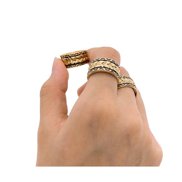 Anela's Jewelry - Venta al por mayor Anillo de banda/apilable - Anillo Maile Li esmaltado negro de 9 mm2