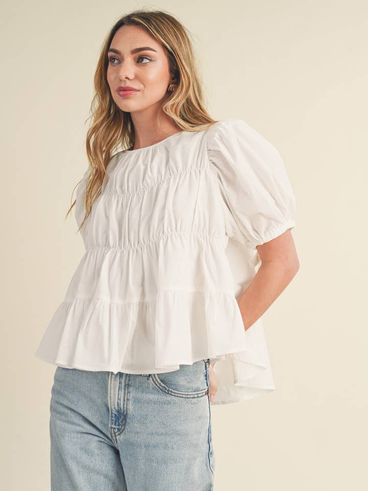 &MERCI - Wholesale Blouse - Women's - TIERED SHIRRING PUFF SLEEVE TOP MTP308146