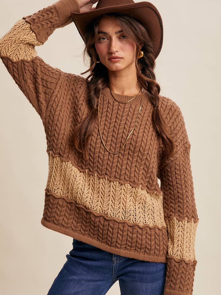 Colorblock Cable Knit Sweater LSW1027 for wholesale by Listicle