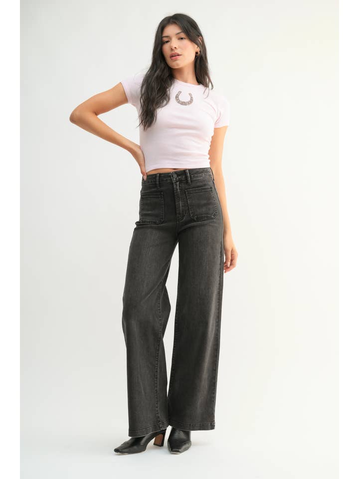 JBD - Wholesale Jeans - Women's - DP790 - WBLK - Mini Patch Pocket Wide