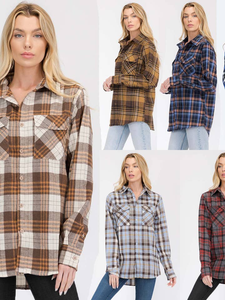 CHEMISE OVERSIZE EN FLANELLE À MANCHES LONGUES POUR FEMMES pour la vente par WEIV