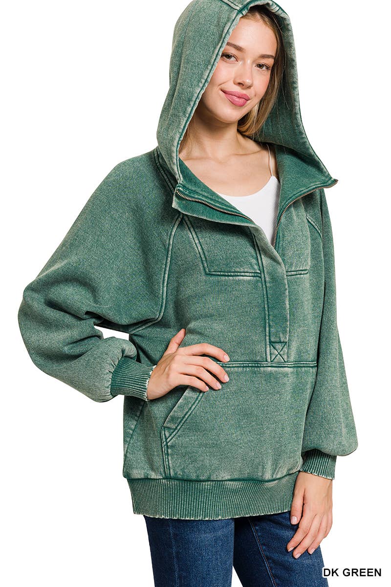 42POPS - Wholesale Hoodie - Women's - ..SI-25317 Washed Fleece Oversized 1/4 Zip Hoodie3