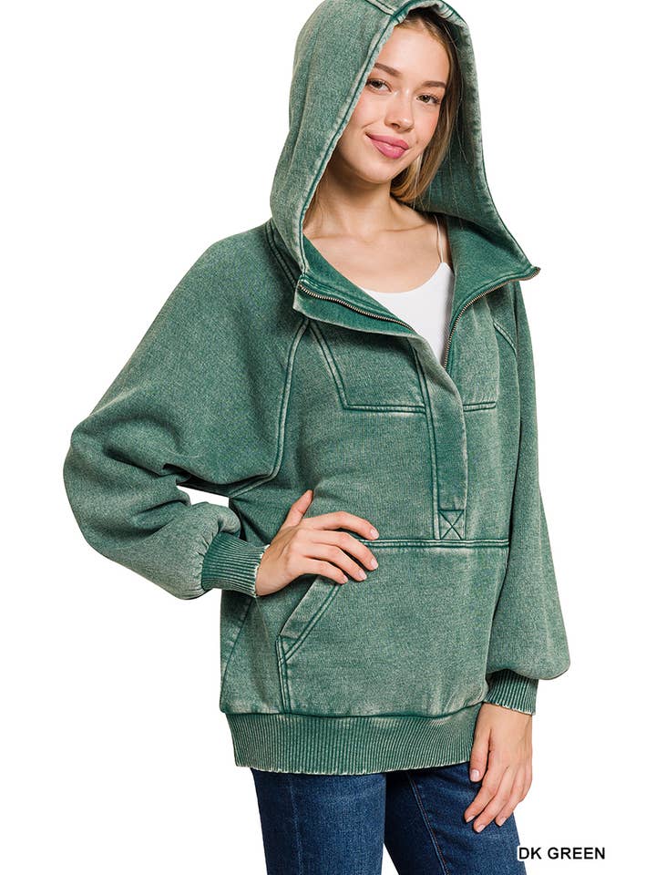 42POPS – wholesale Hoodie – Women's – ..SI-25317 Washed Fleece Oversized 1/4 Zip Hoodie4