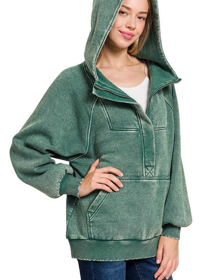 ..SI-25317 Washed Fleece Oversized 1/4 Zip Hoodie for wholesale by 42POPS
