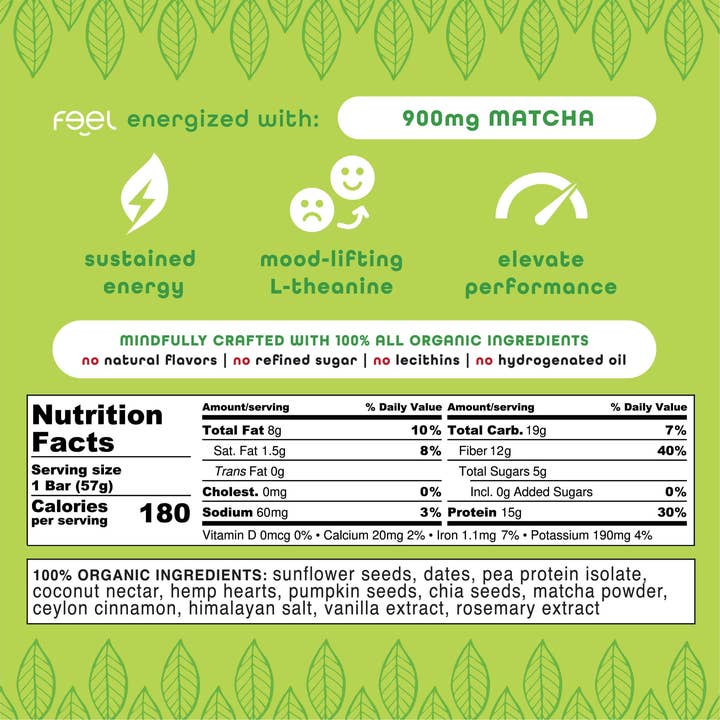 The Feel Bar - Wholesale Snack Bar - Matcha Latte (Caffeinated) - 10 Count6