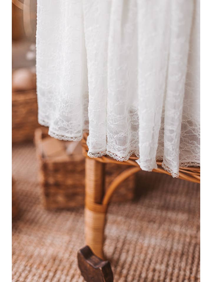 Matrinna – Engroshandel Kjole - Baby – Hvid baby knælang kjole, guipure blomsterpige kjole med flæser, kortærmet Boho Lace Outfit til småbørn, nyfødt blomsterkjole