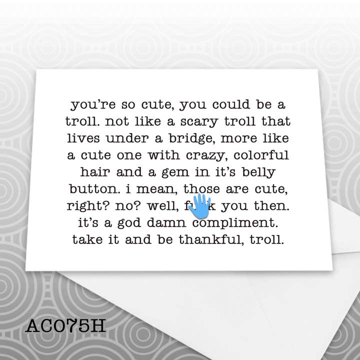 Troll - F-Wort - Karte & Umschlag - Innen leer für den Großhandel von Kooky Cats Creations