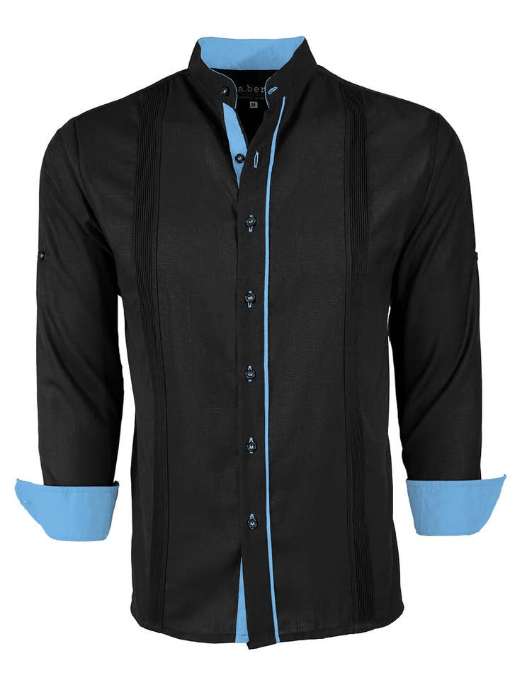 Y.A.Bera Clothing Modern Guayaberas - Wholesale Button Down Shirt - Men's - Couture Black Clásico Mandarin Presidencial Guayabera15