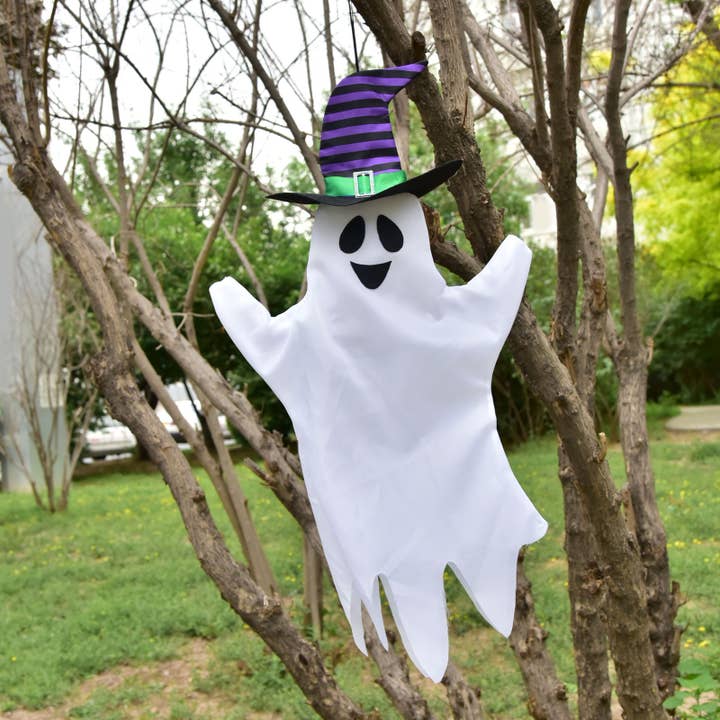 Fun Little Toys - Vendita all'ingrosso Ornamenti/decorazioni per esterni - 3 fantasmi da appendere per Halloween con cappello da strega