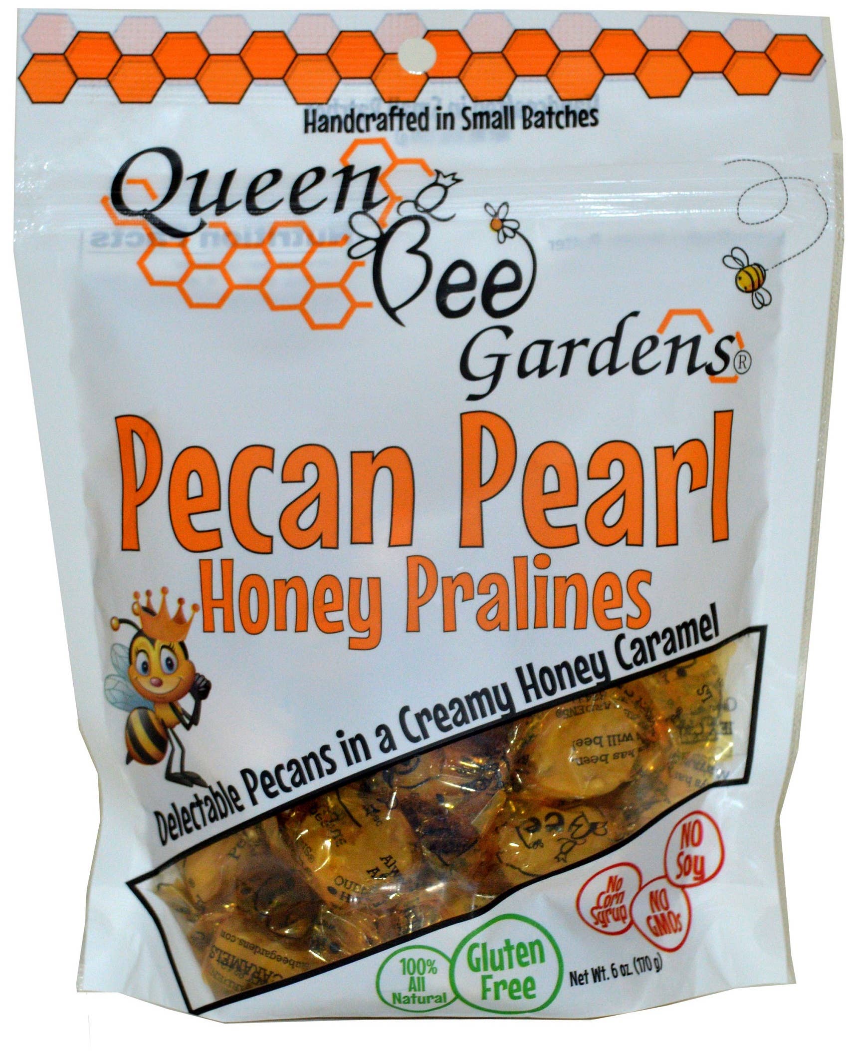 Queen Bee Gardens - Wholesale Caramel - 9 - 6 oz Bags of Pecan Pearl Honey Caramels1