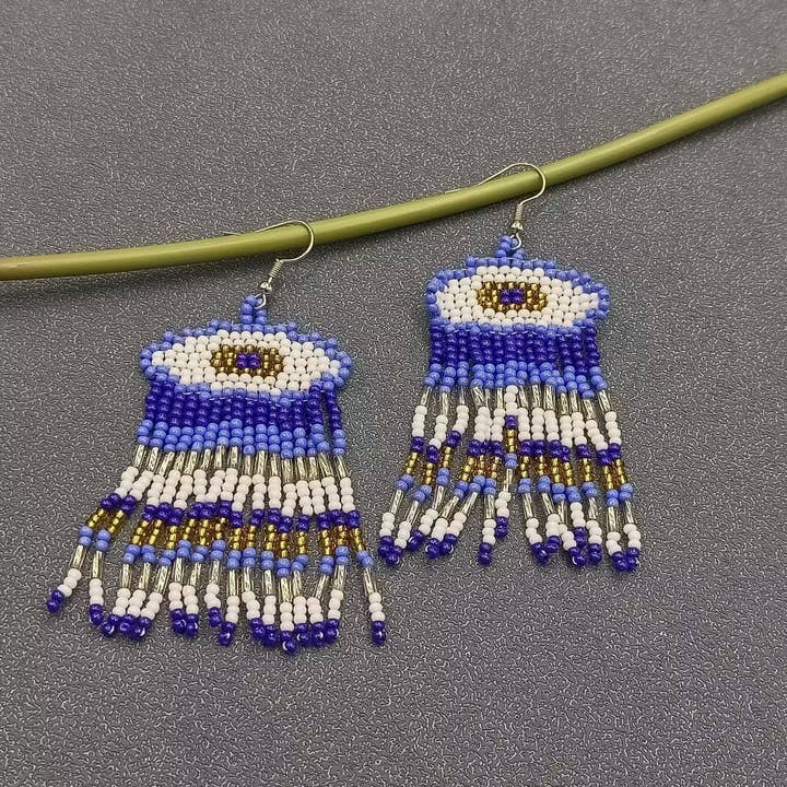 Evil Eyes Seed Beads Fringe Earrings - SB for wholesale by Mio Queena