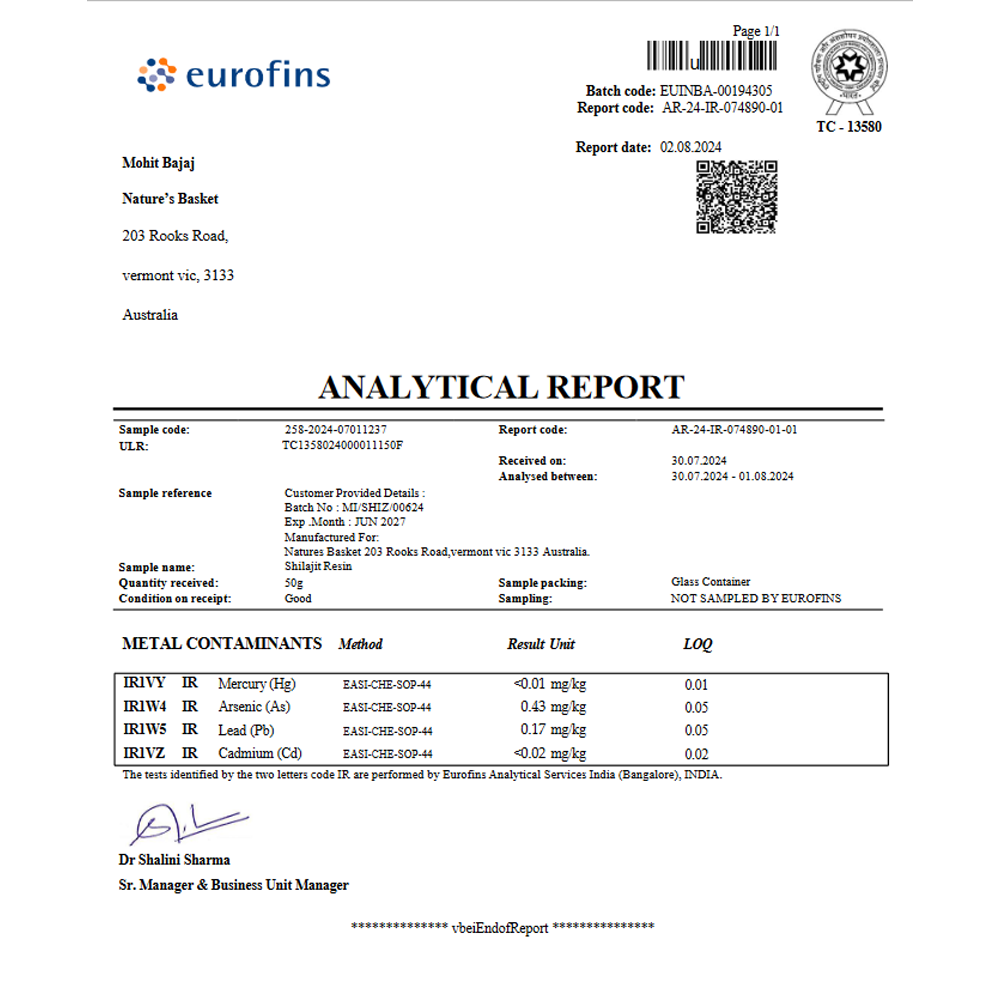 Natures Basket - Wholesale Oral Supplement/Vitamin - Pure Himalayan Shilajit Resin lab tested with B12 (25 Grams)1