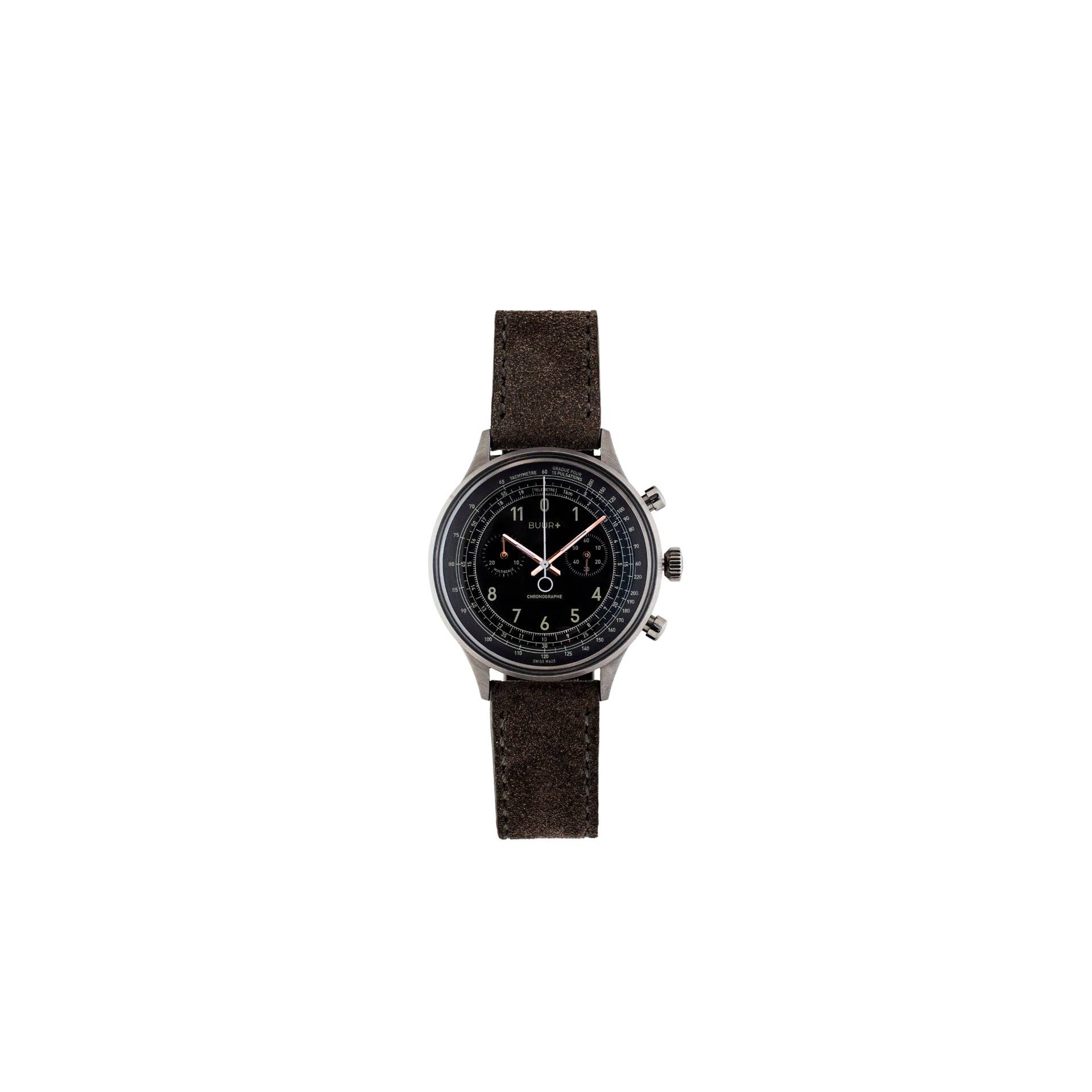 BUUR+ Watches - Vente Montre – homme - Multiscale noir - Chronographe style vintage suisse7
