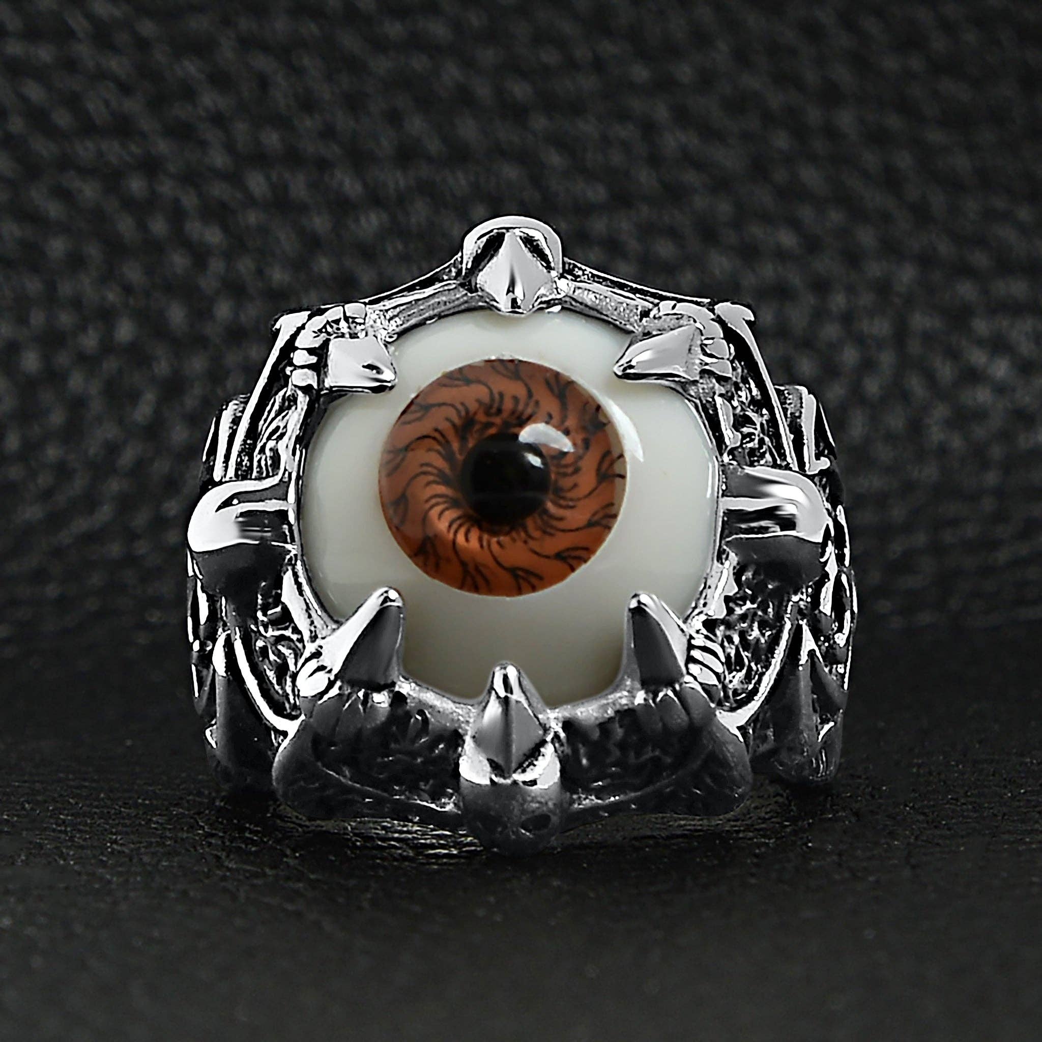 WJW - Wholesale Cocktail/Statement Ring - Gothic Clawed Brown Eyeball Statement Ring4