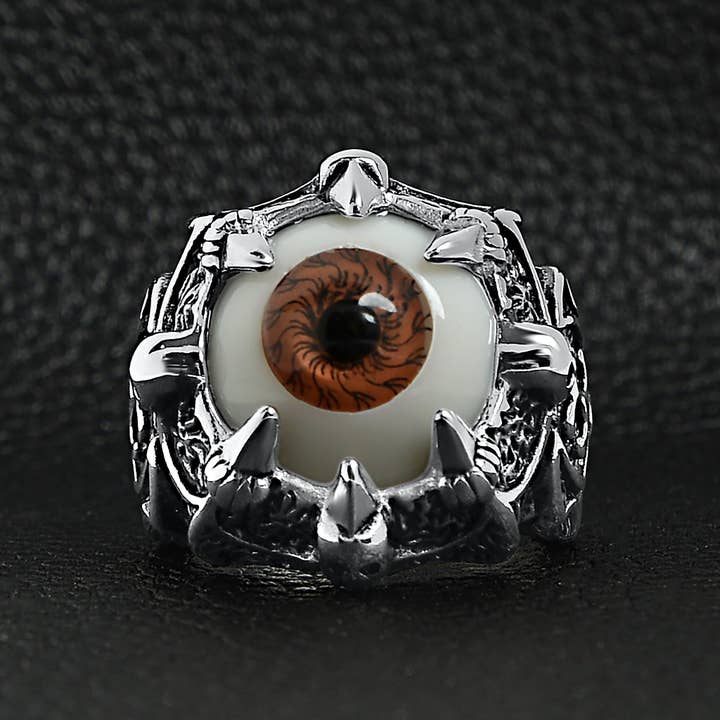WJW - Wholesale Cocktail/Statement Ring - Gothic Clawed Brown Eyeball Statement Ring4