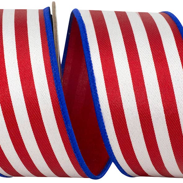 Striped Twill Deluxe Dupioni Backed Wired Edge, Red/blue for wholesale by RELIANT RIBBON