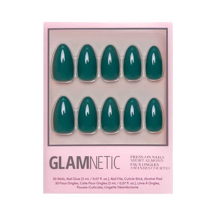 Glamnetic - Wholesale Press-On/Fake Nails - Emerald Green Press-On Nails | Short Almond |Solid | Holiday