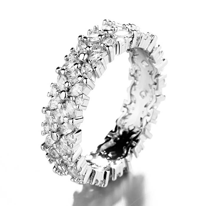 Sterling Silver Marquise-Cut Flower Ring With crystals from Swarovski for wholesale by Amy and Annette