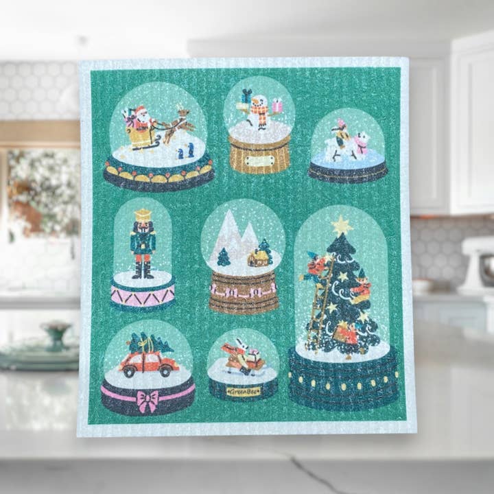 Green Bee Tea Towels - Wholesale Dishcloth - Xmas Snow Globes Towel | Kitchen Cloth | Swedish Dish Cloth1