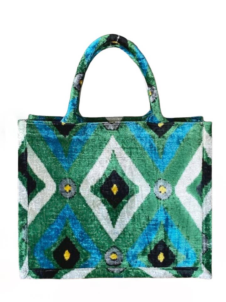 Borsa Tote grande in velluto di seta Ikat per la vendita all'ingrosso da parte di AYCA DESIGN