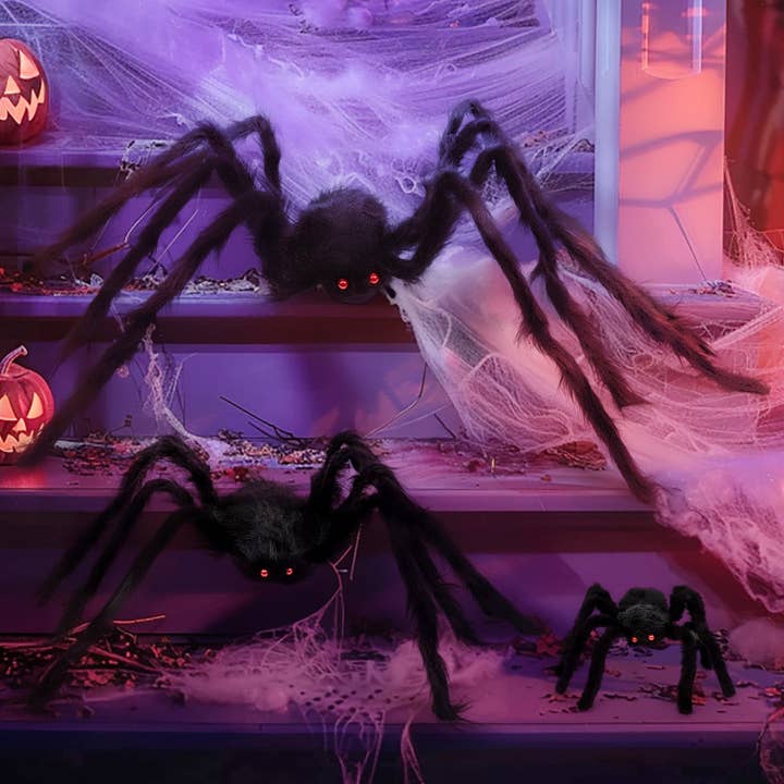 Ensemble de 3 décorations d'araignées géantes poilues pour Halloween Wrapables pour la vente par Wrapables.com
