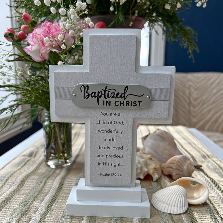 Abbey & CA Gift - Wholesale Decorative Tabletop Object - Baptism Standing Cross