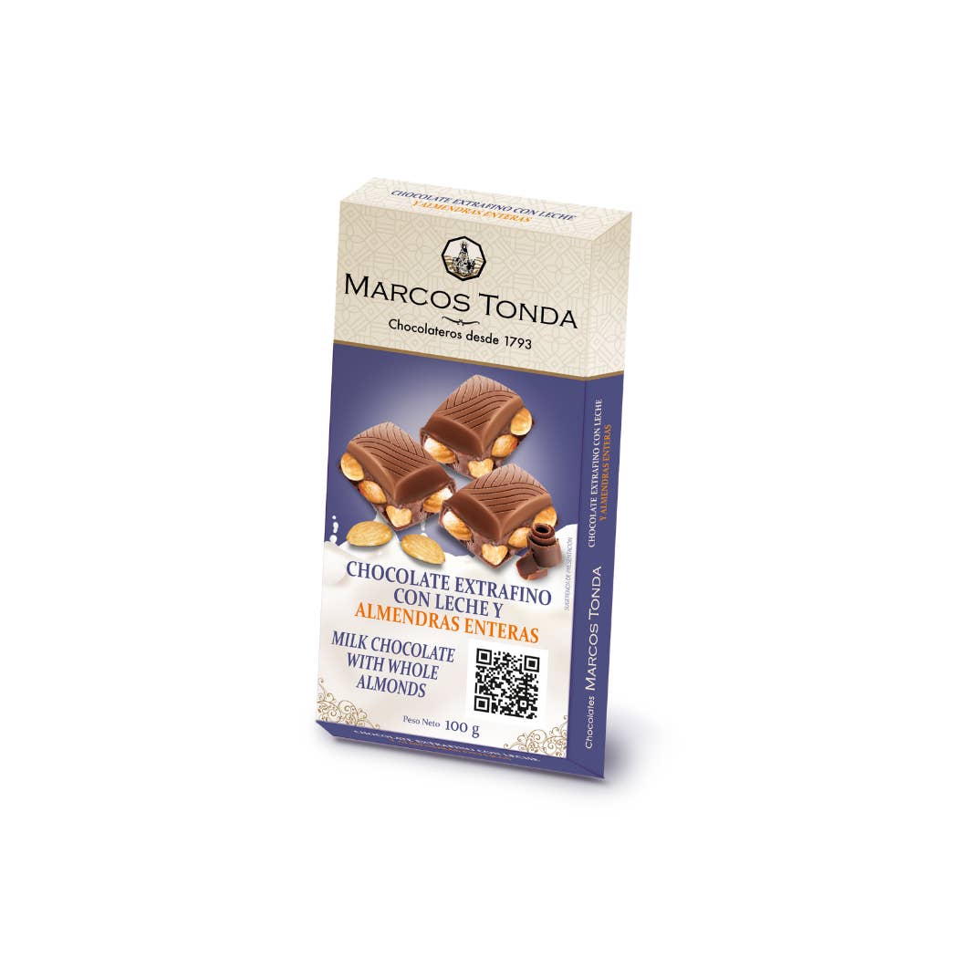 Chocolates Marcos Tonda - Wholesale Chocolate Bar - Extra Fine Milk Chocolate with Whole Almonds 100g