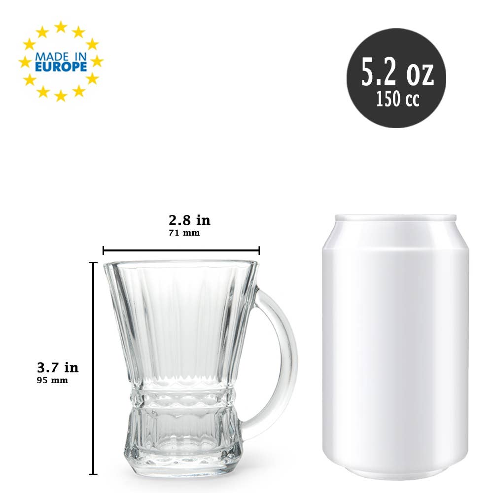 Hakan - Wholesale Tea Set - Venus Clear Glass Teacup Set of 6 with Handle, 5.25 Oz7