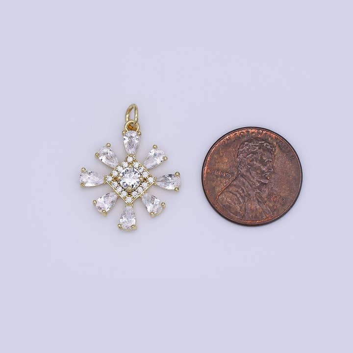 Aim Eternal - Wholesale Individual Charm/Pendant - 24K Gold Filled Mini Snow Flake CZ Winter Wonderland Charm | AJ-3521