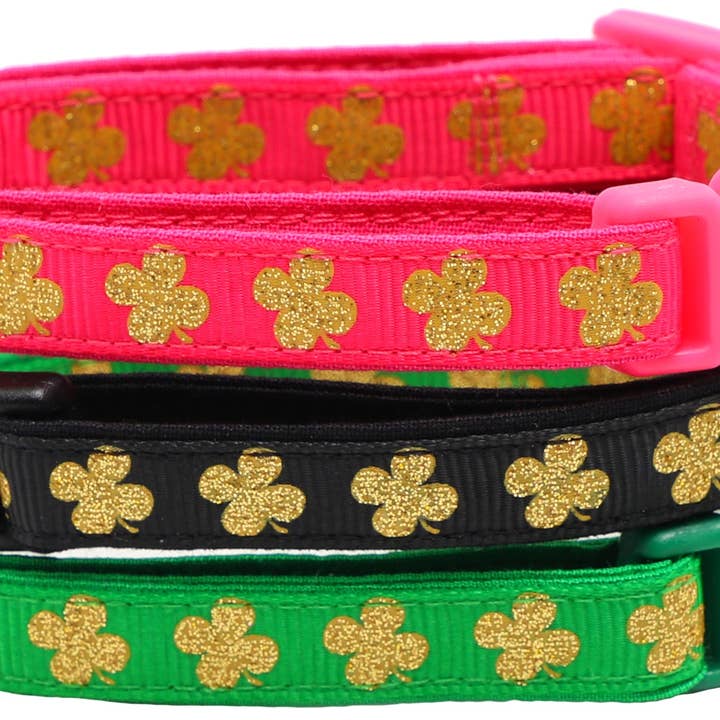 Glittering Gold Shamrocks Breakaway Cat Collar for wholesale by From Pugs to Persians Pet Accessories, LLC
