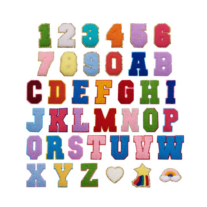 Rainbow Assorted Letters & Numbers Patches | Set for wholesale by The Charm Bar Company