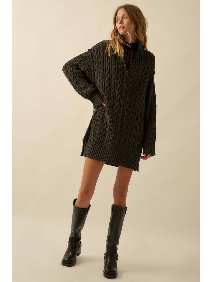 Promesa USA - Wholesale Dress - Women's - Cable-Knit Long Sleeve Mini Sweater Dress3