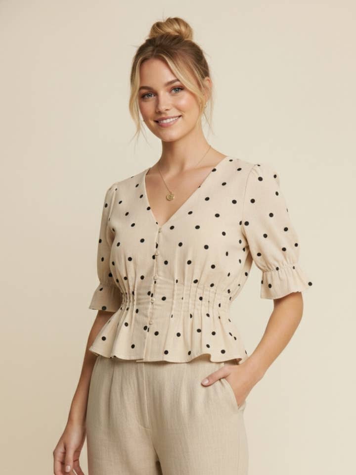 Blouse à basque à pois pour la vente par J.NNA