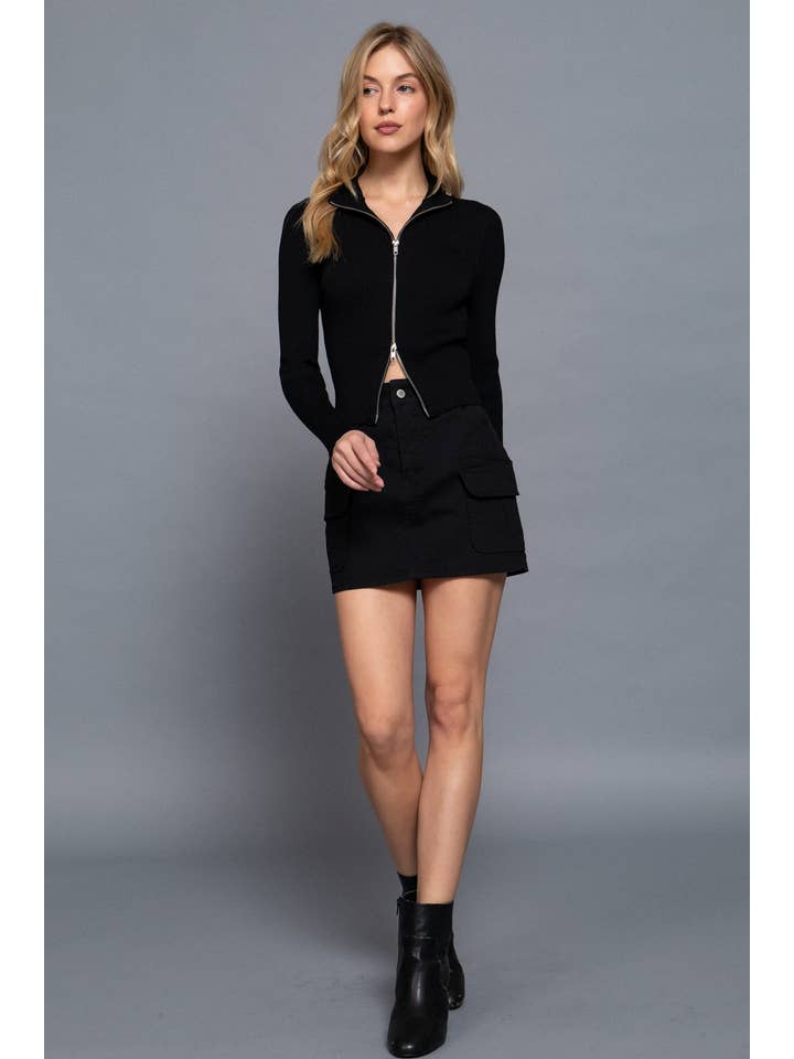 Active Basic | Active USA - Wholesale Knit Sweater - Women's - Long Sleeve With Two Way Open Zipper Detail Sweater9