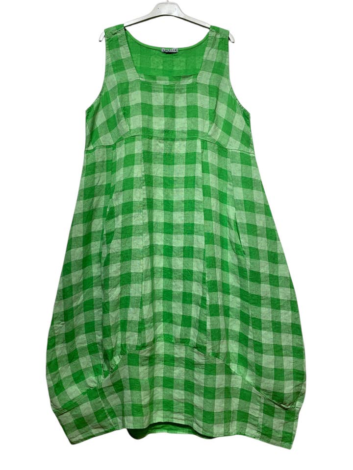 LINEN & COTTON HOUSE - Wholesale Dress β Women's - LINEN DRESS WITH POCKETS, GINGHAM CHECK PATTERN 3226