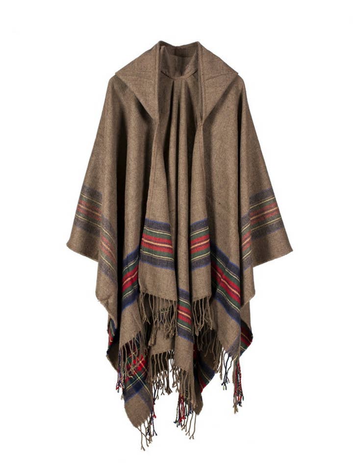 Striped Printed Cashmere Like Hooded Shawl S0193 for wholesale by Ole