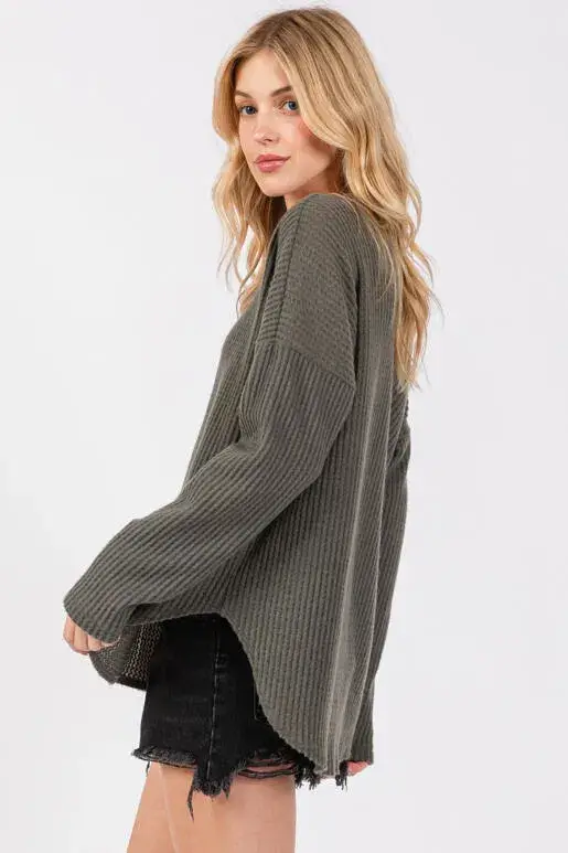 Final Touch - Wholesale Gebreide top - Dames - Geborstelde Wafel Lange Mouw Top - NT313096