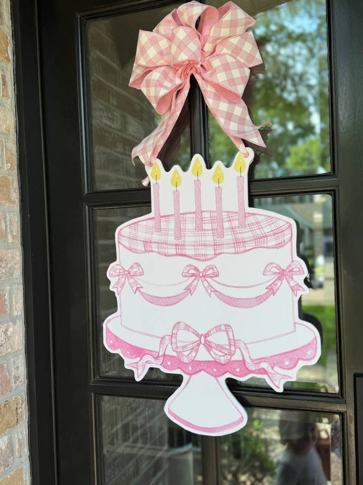 Pink and White Birthday Cake Door Hanger for wholesale by Home Themed Home