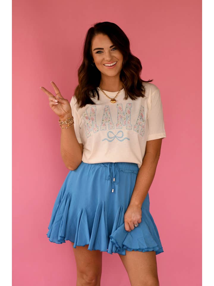 Natural Blue Floral Mama Bow Tee for wholesale on Faire1
