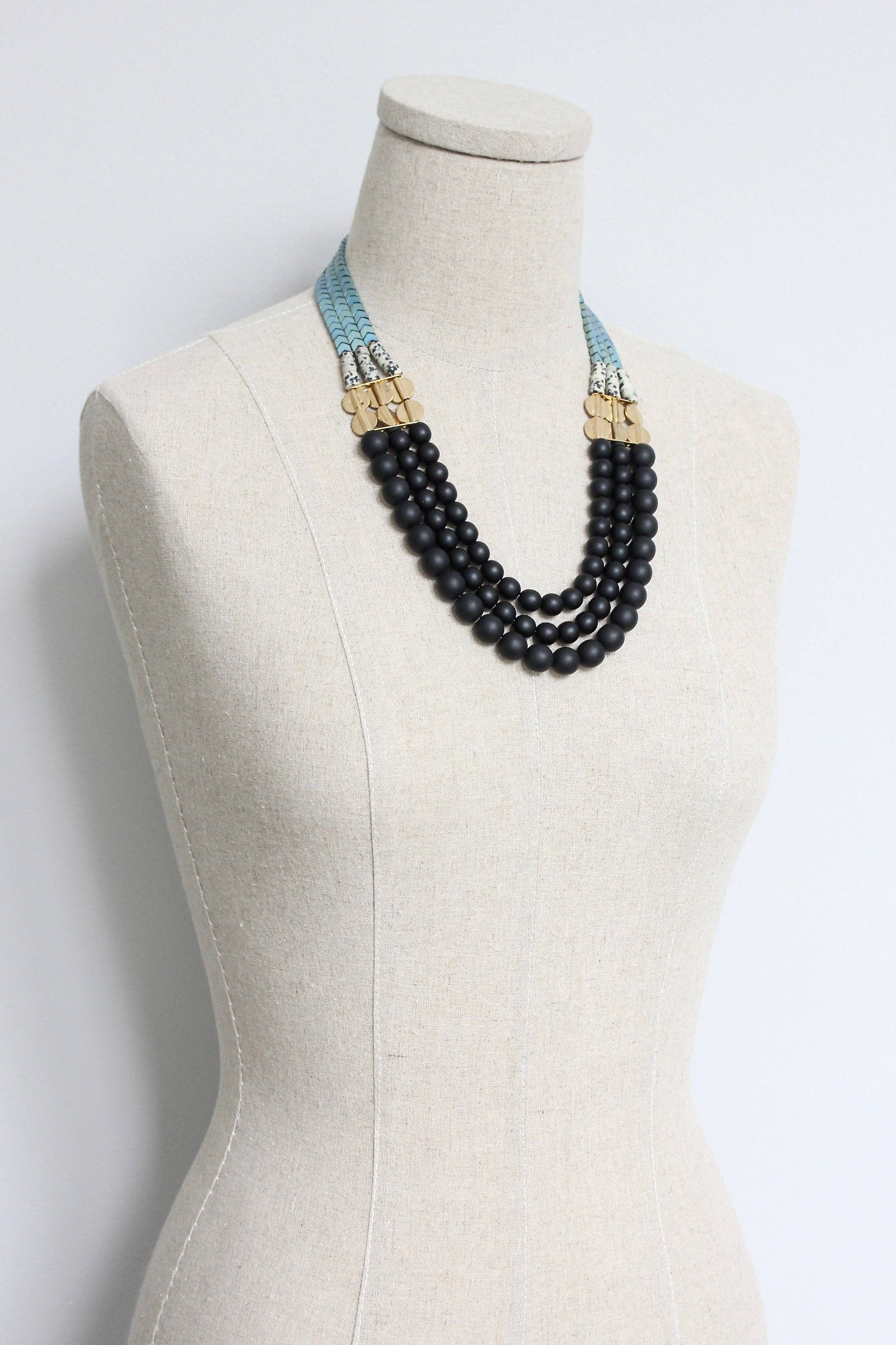 David Aubrey Jewelry - Wholesale Beaded/Pearl Necklace - HYL221 Jet glass and hematite triple strand necklace1