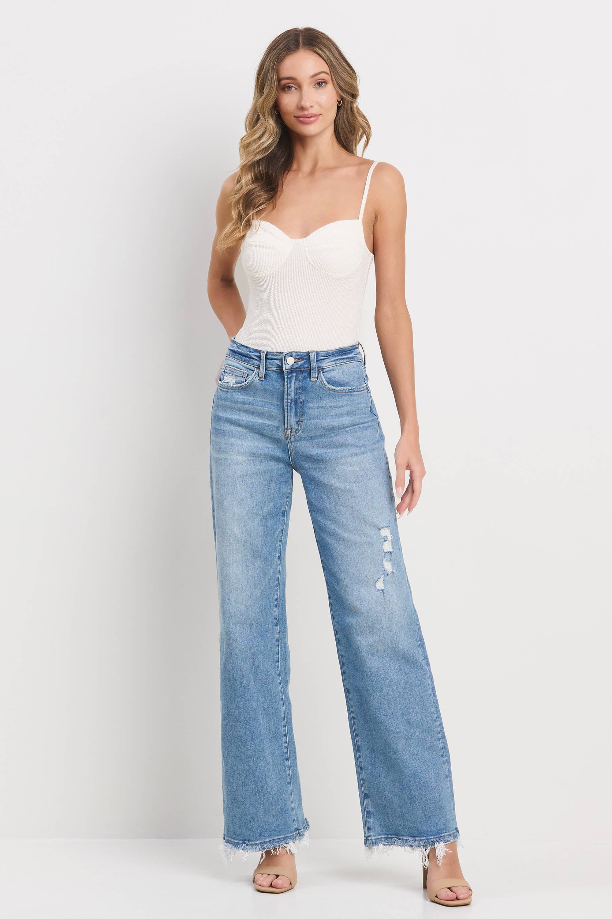 Medium Denim  High Rise Wide Leg - Slightly Faded Look for wholesale on Faire0