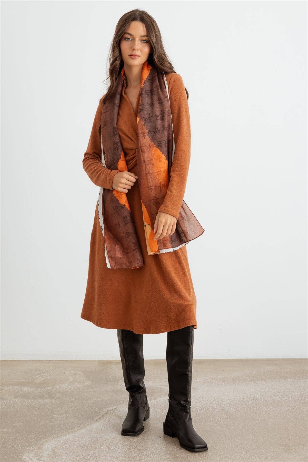 Orange Hangul Stylish Design Korean Languages Scarf for wholesale on Faire1