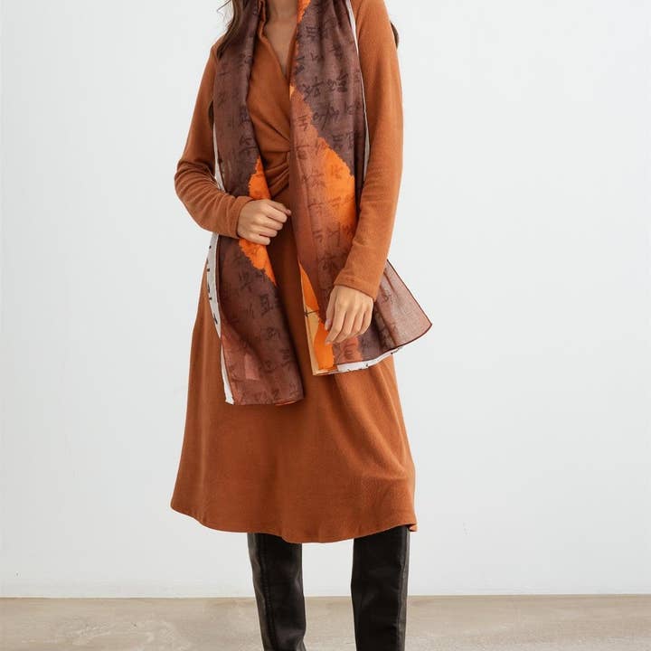 Orange Hangul Stylish Design Korean Languages Scarf for wholesale on Faire1