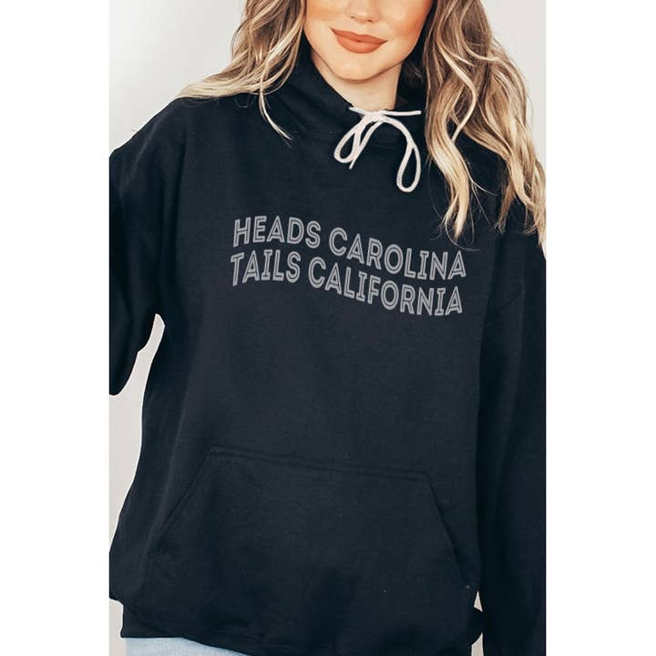 Heads Carolina Tails California Fun Graphic Hoodie for wholesale by Kissed Apparel