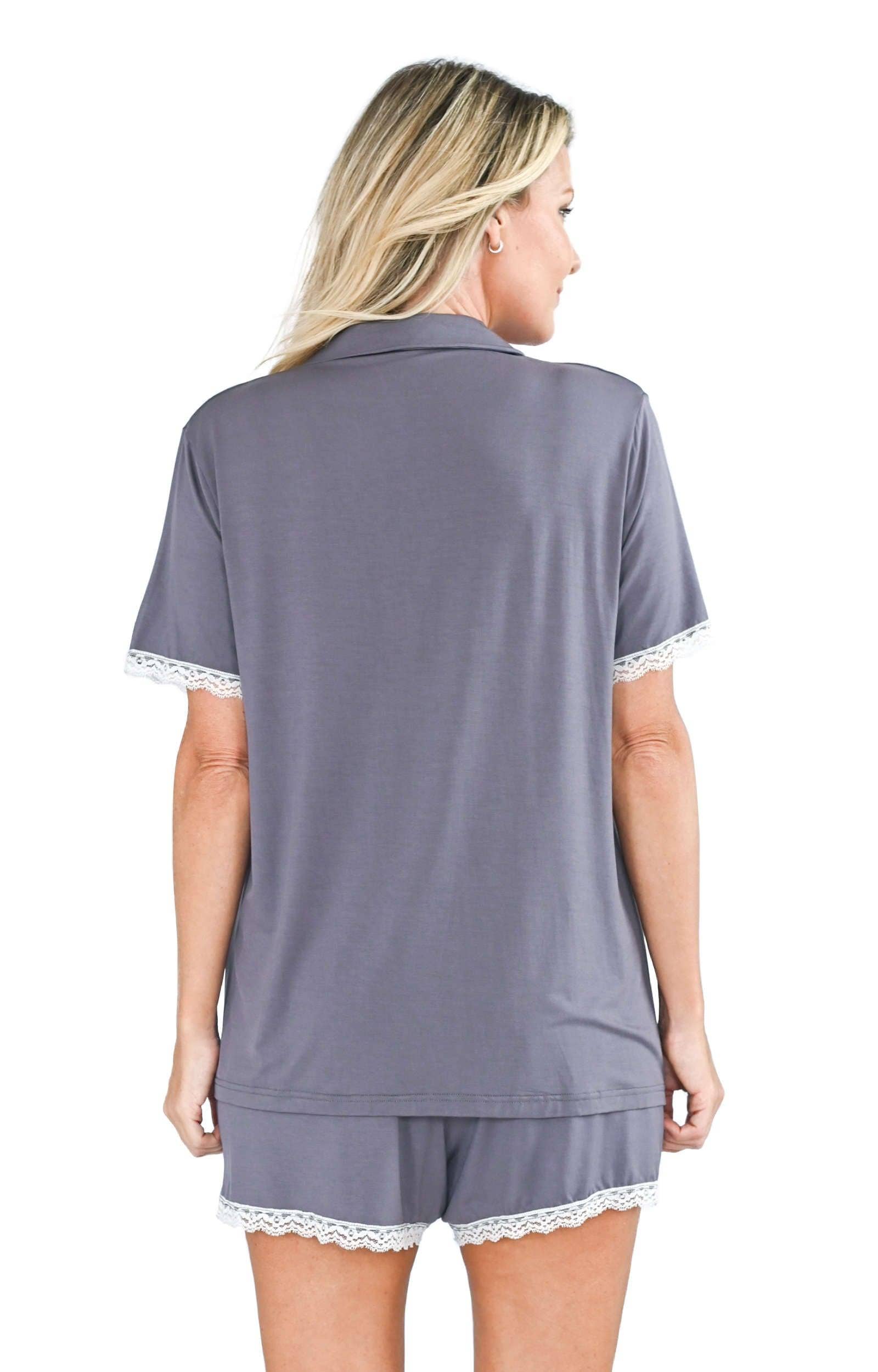 Shapeez - Vente Haut et bas de pyjama – femme - Ensemble de pyjama court en bambou pour femmes avec dentelle6