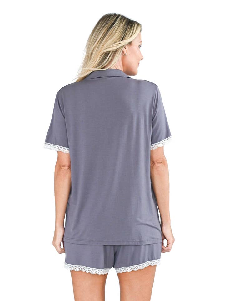 Shapeez - Vente Haut et bas de pyjama – femme - Ensemble de pyjama court en bambou pour femmes avec dentelle6